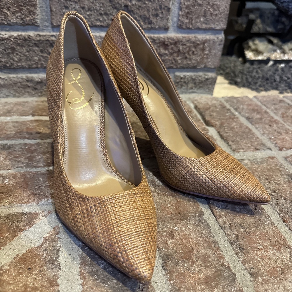 Sam Edelman Hazel Pointed Toe Pump Size 7W Cuoio Basket Weave Brown #800